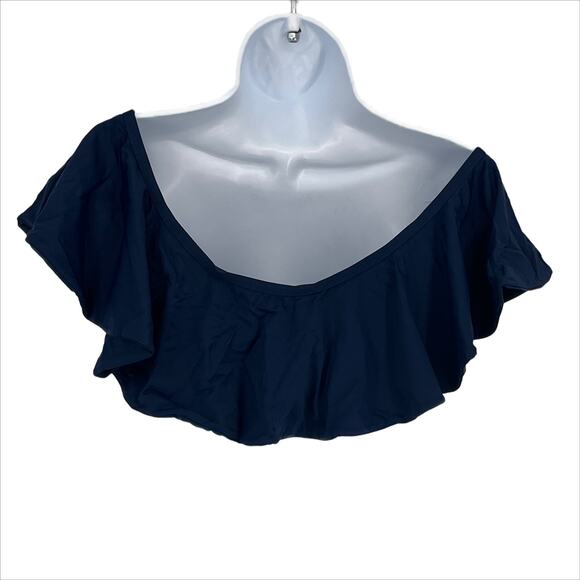 Ruffle Bandeau Bikini Swimsuit Top in Navy XS - Picture 4 of 4